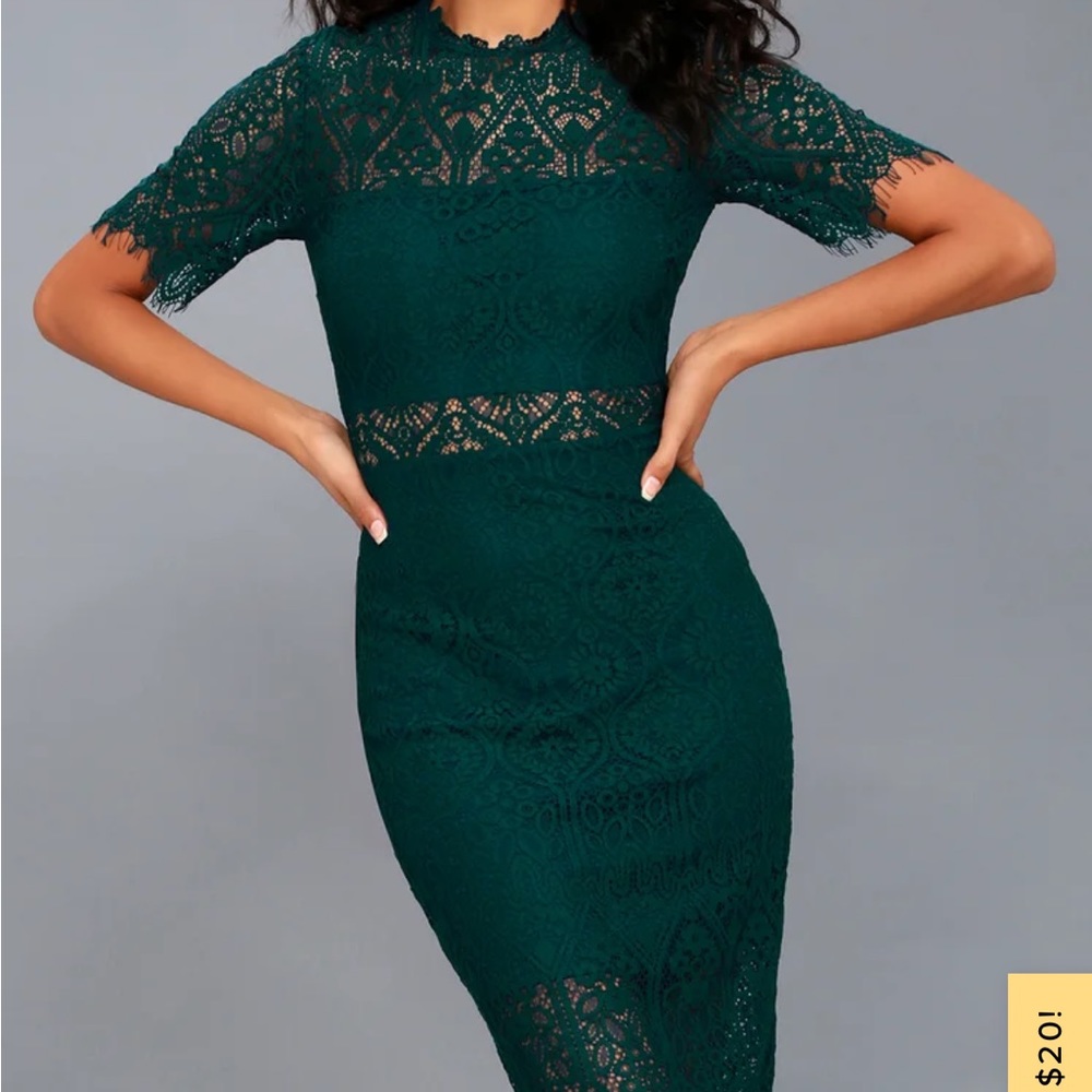 Lulus Remarkable Forest Green Lace Dress
